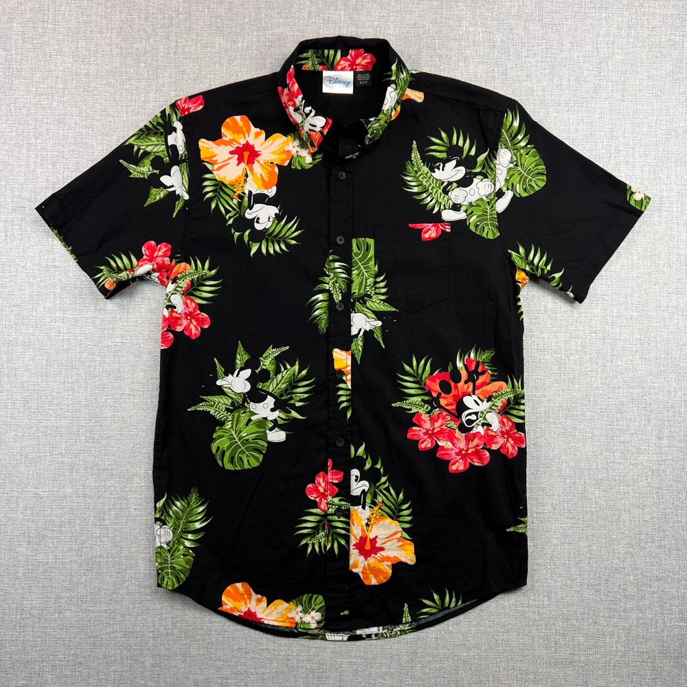 Disney Mickey Mouse Hawaiian Shirt Men S Black Floral Aloha Tropical Disneybound